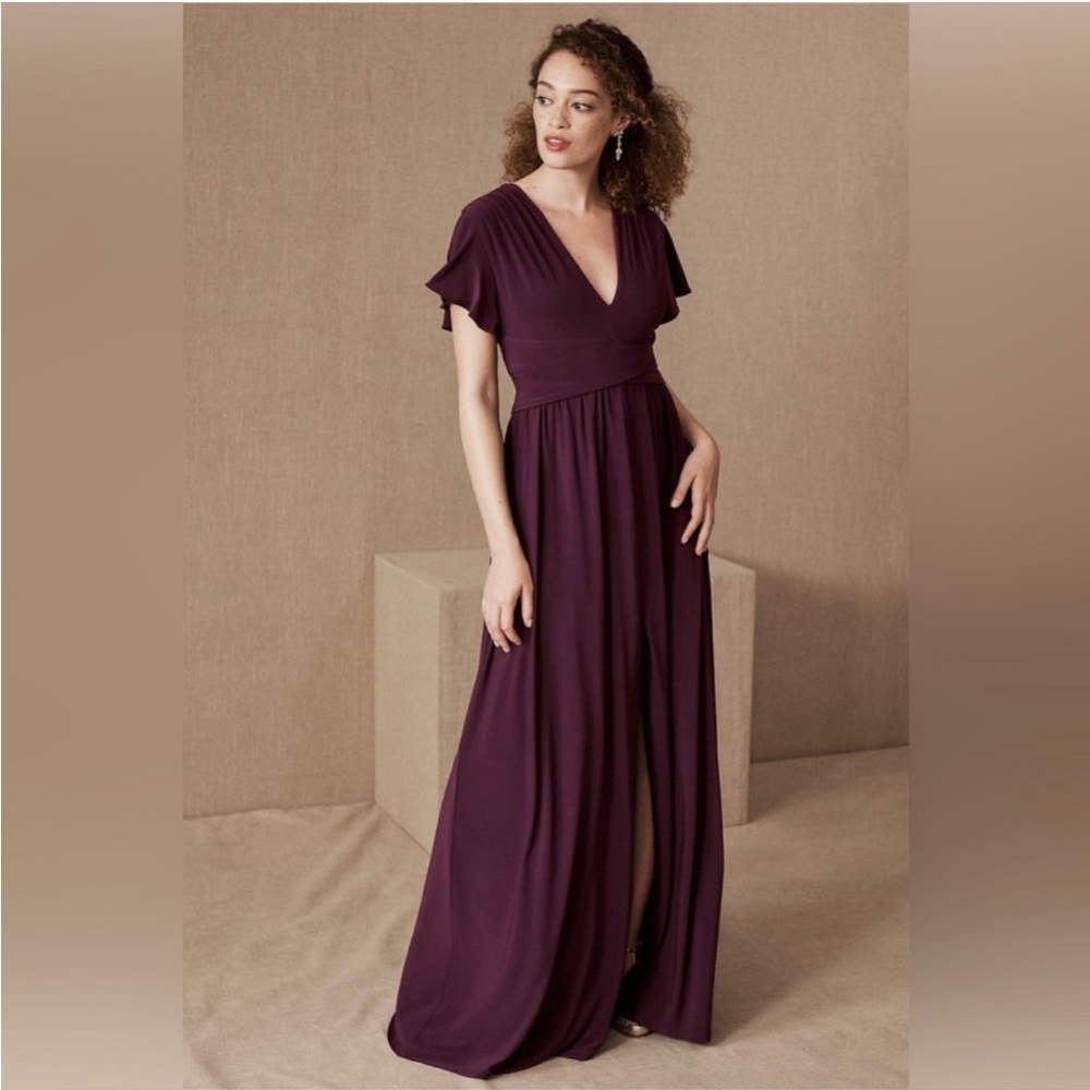 BHLDN Anthropologie Mendoza Dress - Flutter Sleeve Maxi, Deep/dark purple
